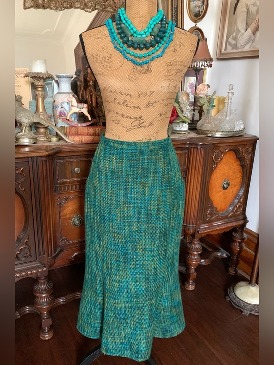 Dresses & Skirts - Vintage Victorian-inspired 50's-inspo Edwardian-inspo Turquoise Tweed Skirt